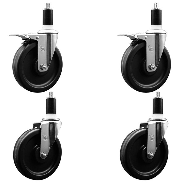 6'' Phenolic Swivel 1-3/8'' Expanding Stem Caster Set 2 Total Lock Brakes, 4PK